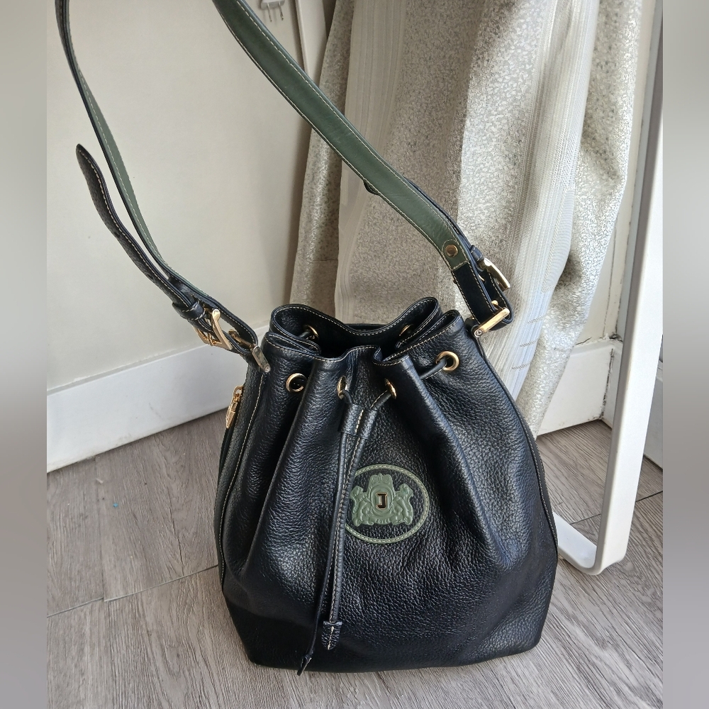 JOYCE Black Leather Drawstring Bag - Picture 6 of 11
